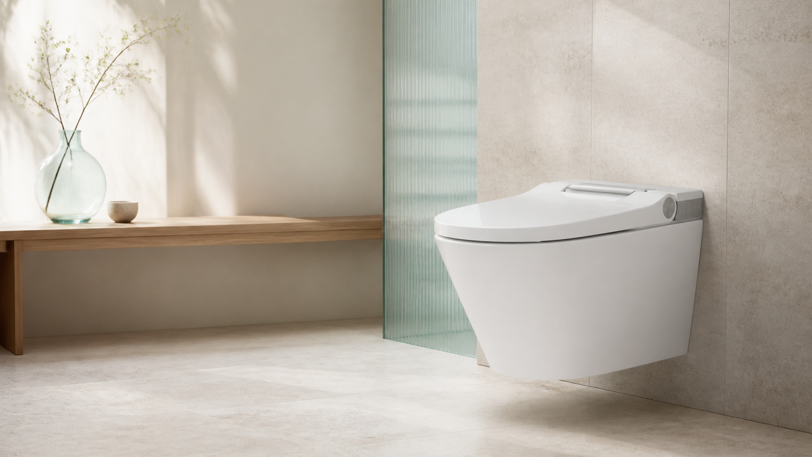 WC japonais suspendu installé dans une salle de bain contemporaine
